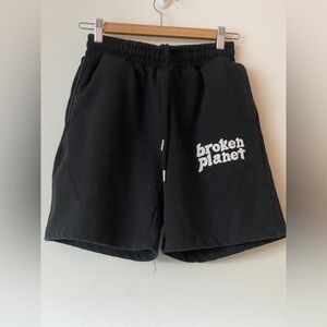 Broken Planet Black Shorts Black white logo elastic waist organic cotton medium